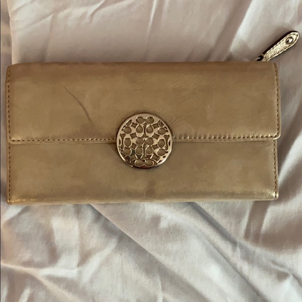 Large COACH gold trifold wallet